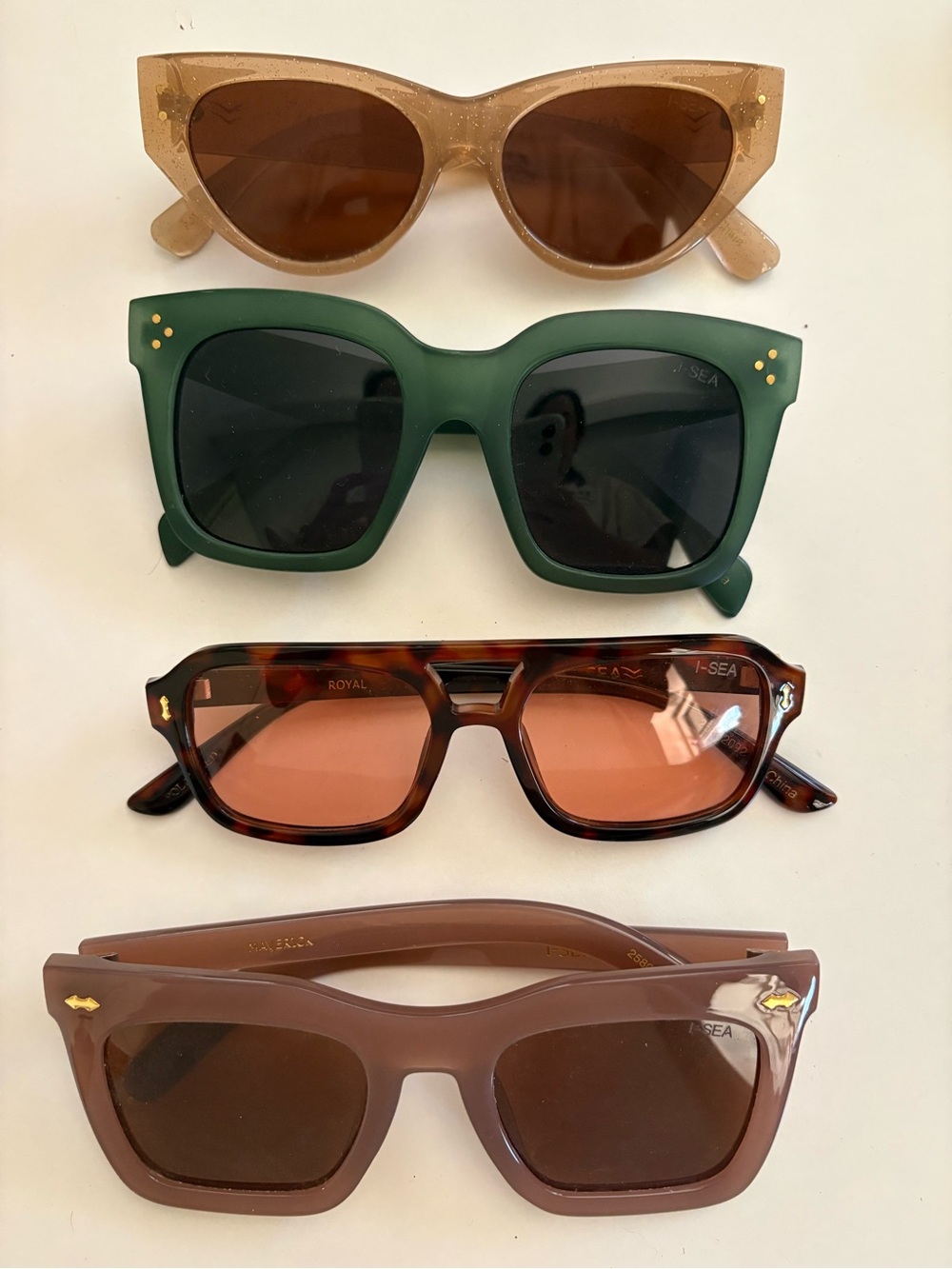 Stacked iSea Sunglasses Bundle — Brown, Green, Tortoiseshell & Pink-Tinted Frame
